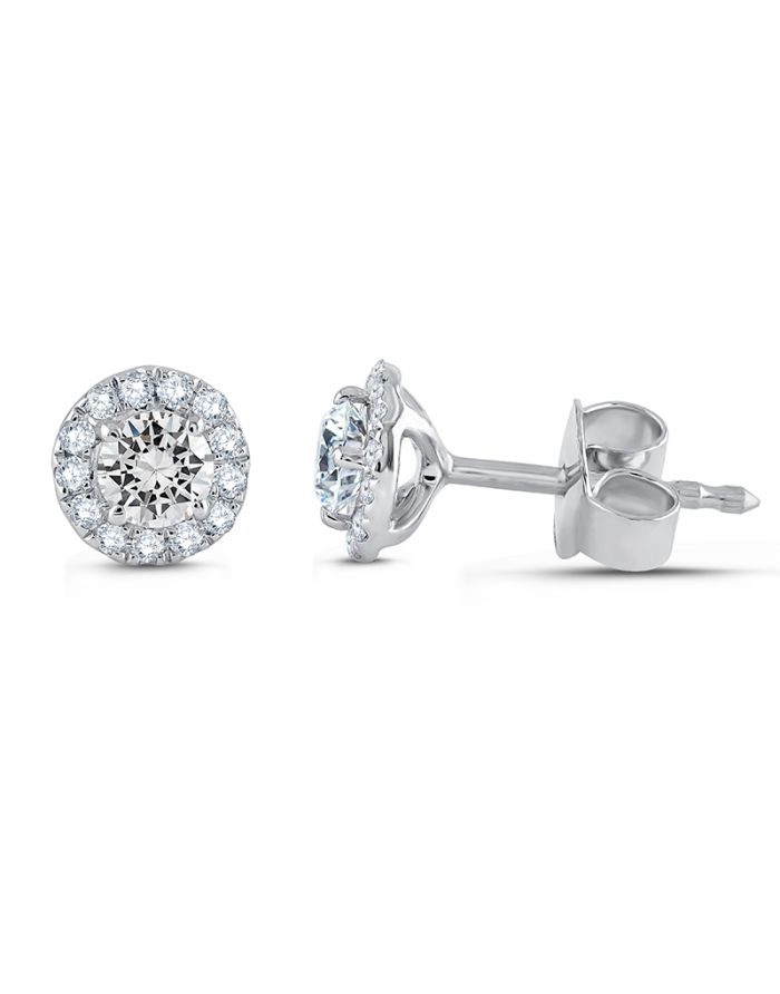 Classic Halo Round Diamond Stud Earrings