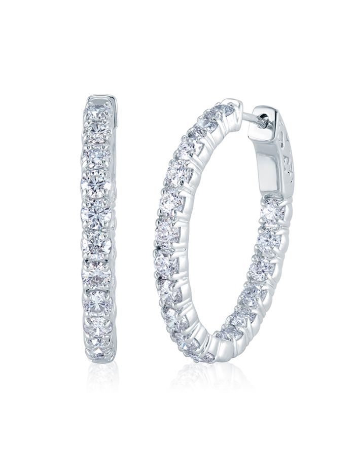 Oval Inside Outside Diamond Eternity Hoop Earrings