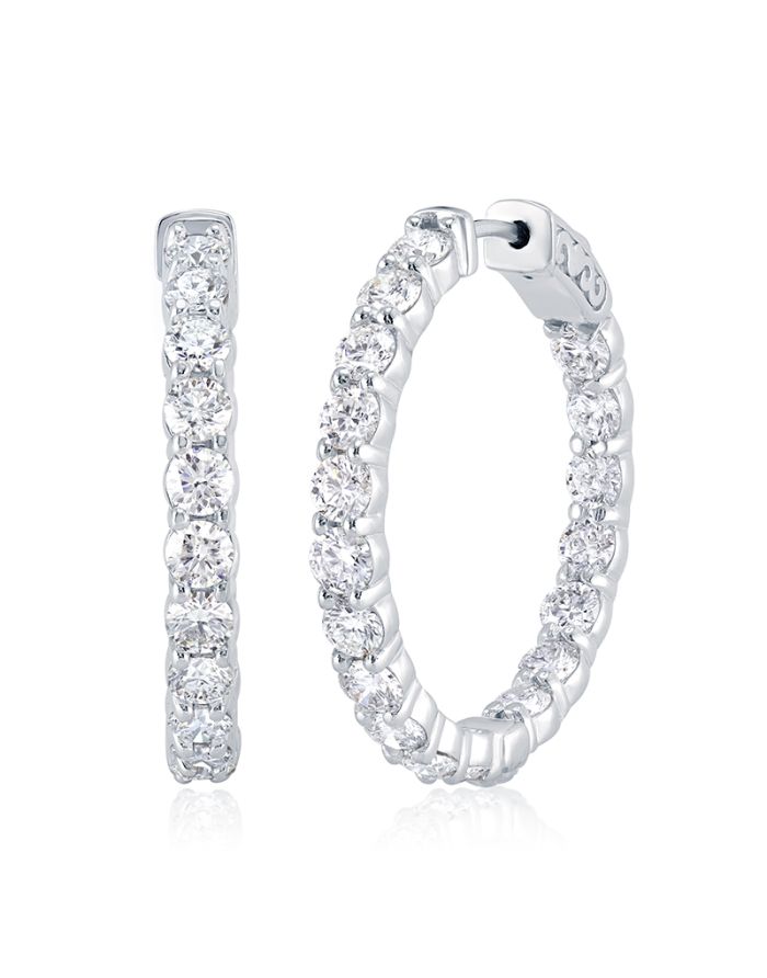 Round Inside Outside Diamond Eternity Hoop Earrings