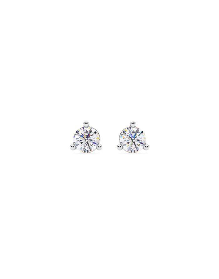 3 Prong Martini Round Diamond Screw Back Stud Earrings