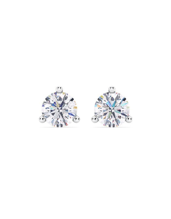 3 Prong Martini Round Diamond Push Back Stud Earrings